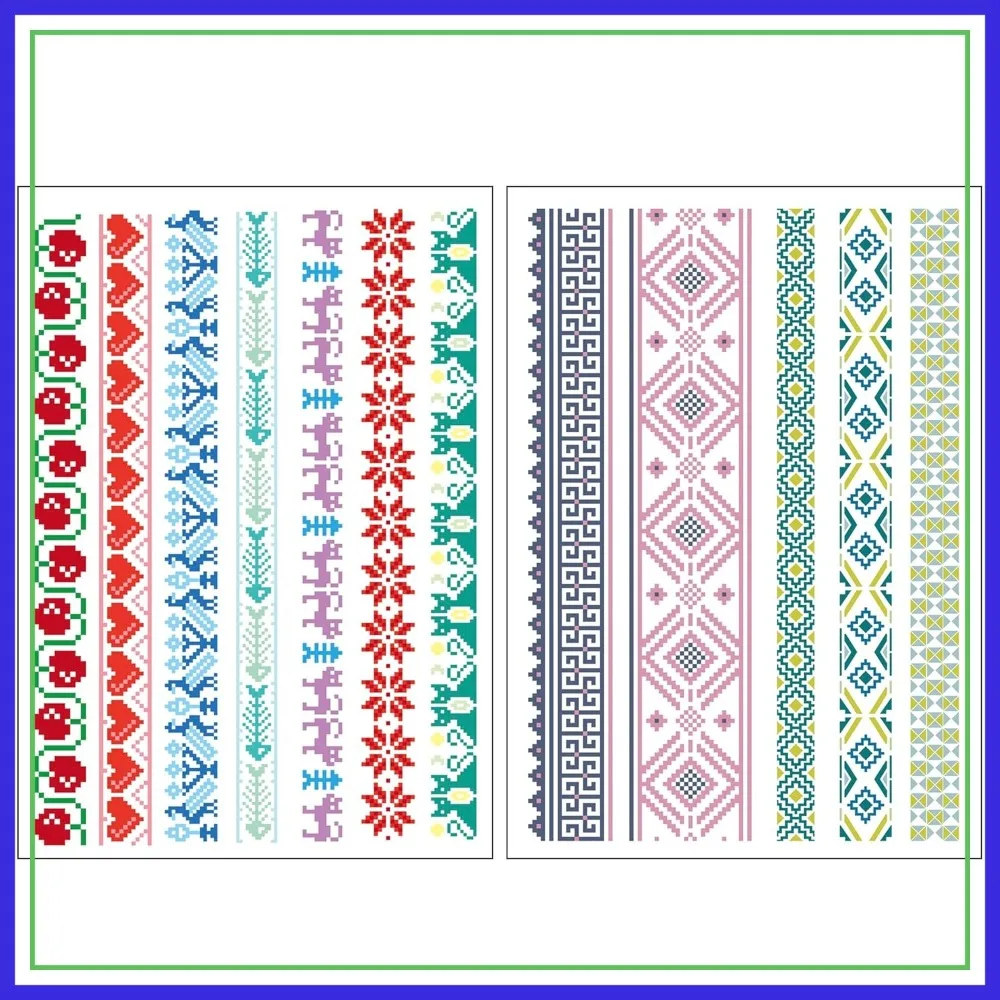 

Retro Pixel Art Bracelet Tattoo Stickers - 2 Sheets of 8-Bit Style Temporary Tattoos for Festivals, Gamers