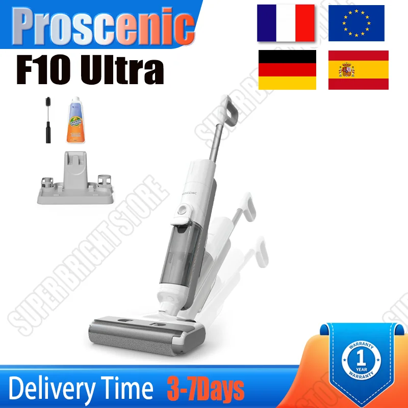 Aspiradora Inalámbrica 3 en 1 Proscenic F10 Ultra, Húmeda y Seca, 60 Minutos de Autonomía, Tanque de Agua Doble de 1.3L, Pantalla LED, Asistente de Limpieza
