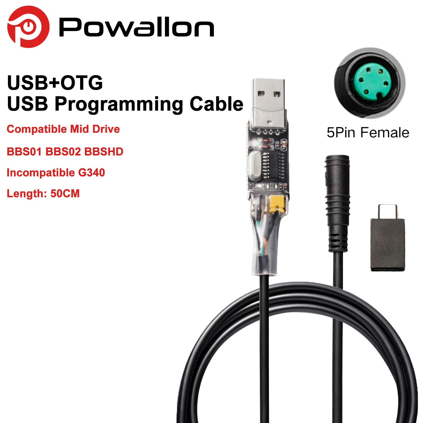 8fun Bafang USB Programming Cable for BBS01 BBS02 BBS03 BBSHD Mid Drive Motor Ebike Program Cable USB to Motor with Free OTG