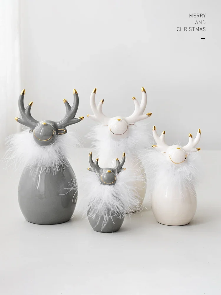 

Nordic ceramic mini Christmas tree home desktop decoration Christmas deer elk doll gift small gifts