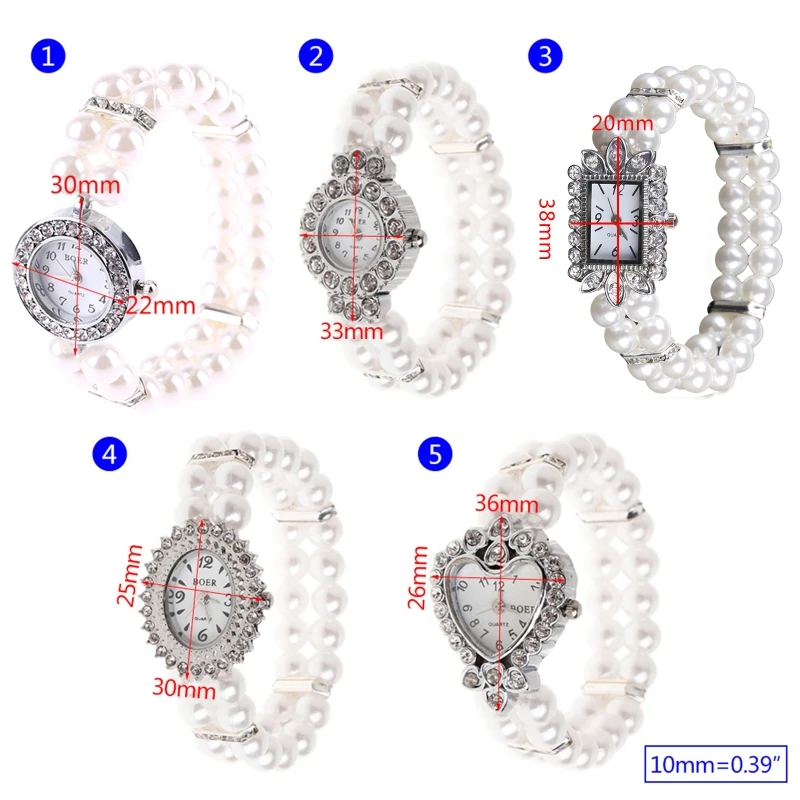 Women Watch Simulated Pearl Rhinestone Luxury Fashion Elegant Wrist Band Bracelet Jewelry Gifts Lady Elastic Charms