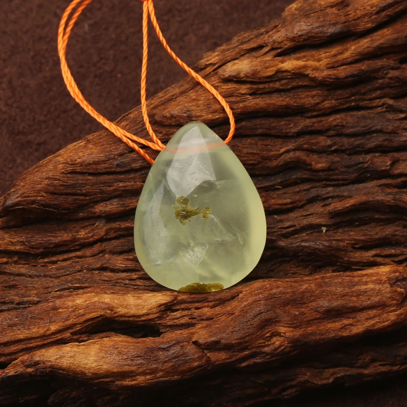 

Natural Prehnite Waterdrop Pendant Beads Gemstone Jewelry Gift for Women 22x17x10mm 6.3g