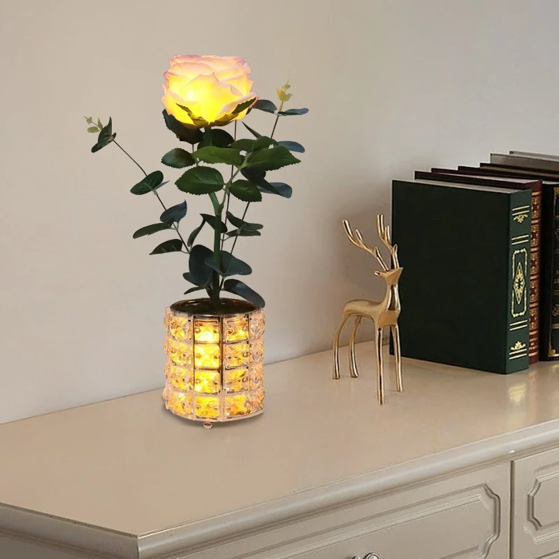 

Rose Vase Light Homestay Home Furnishing Hotel Tabletop Ornament Decorative Light Gift Bedside Atmosphere Desk Light Night