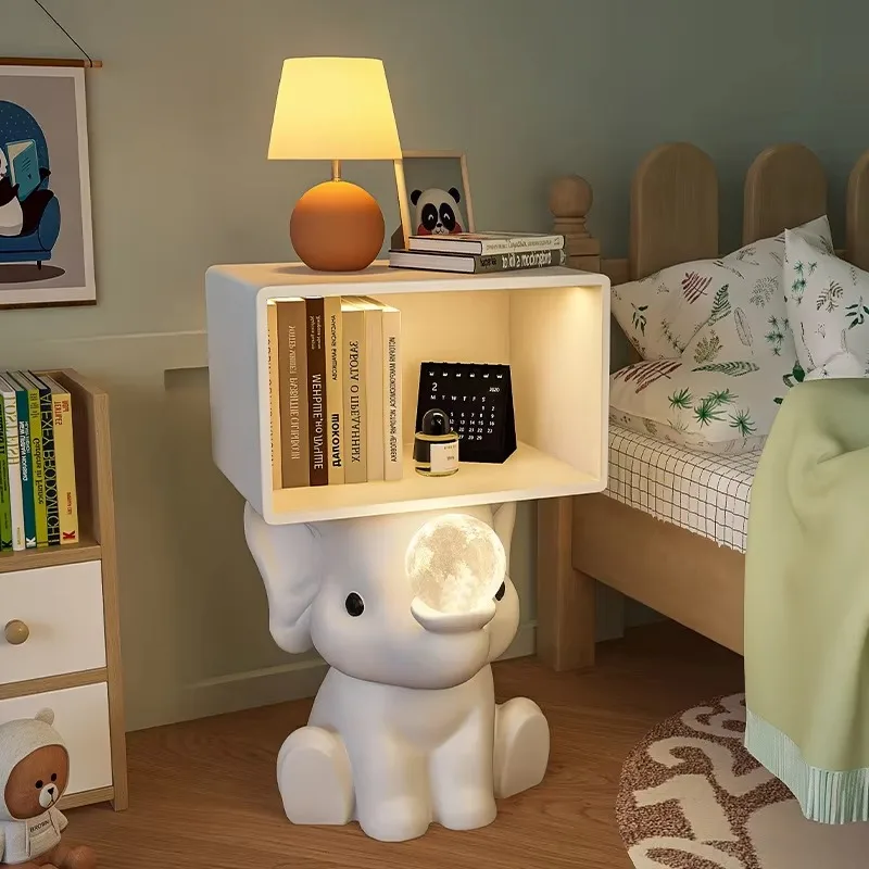 

Hot Elephant Creative LED Nightstand Movable Resin Shelf for Home Bedroom Lovely Children's Room Bedside Cabinet