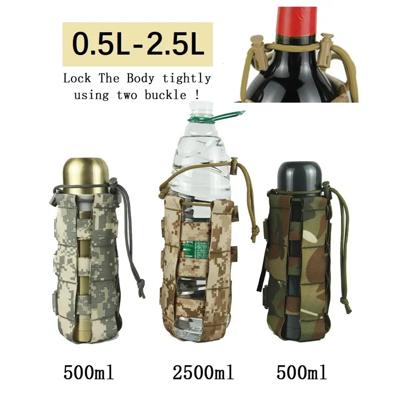 0.5L-2.5L Water Bottle Pouch Tactical Molle Oxford Canteen Cover Adjustable Holster for Outdoor Traveling Camping Kettle Bag image 2