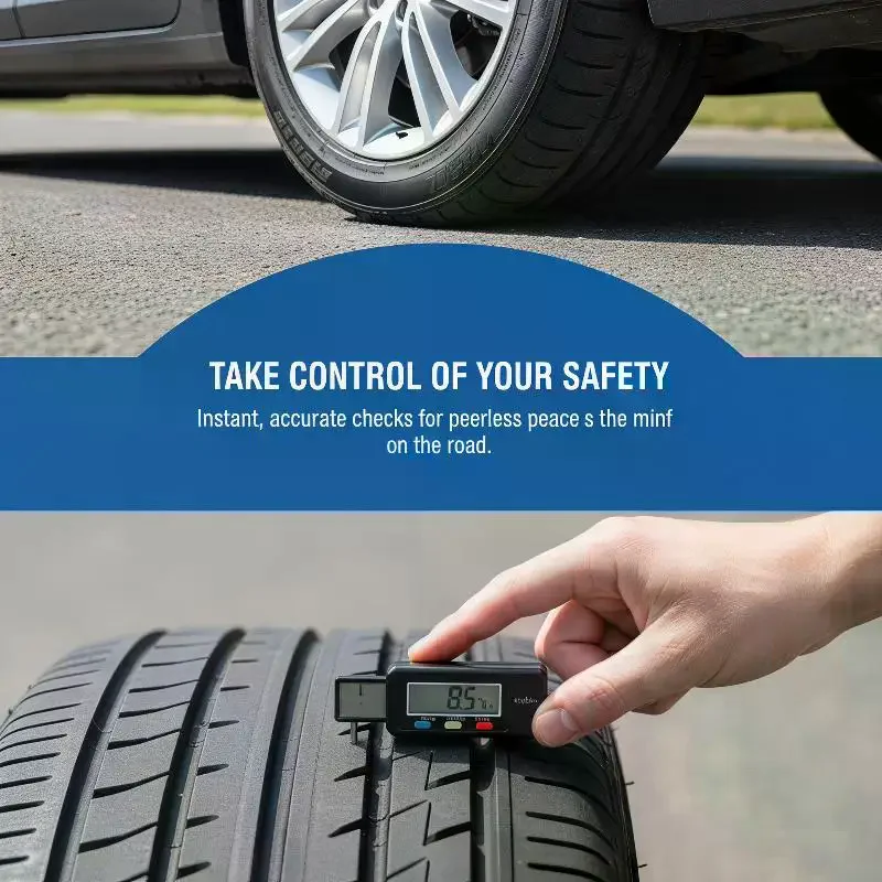 Measure Tires Precisely! Digital Tire Tread Depth Gauge, High Accuracy LCD Inch/MM Dual Unit For Car Maintenance