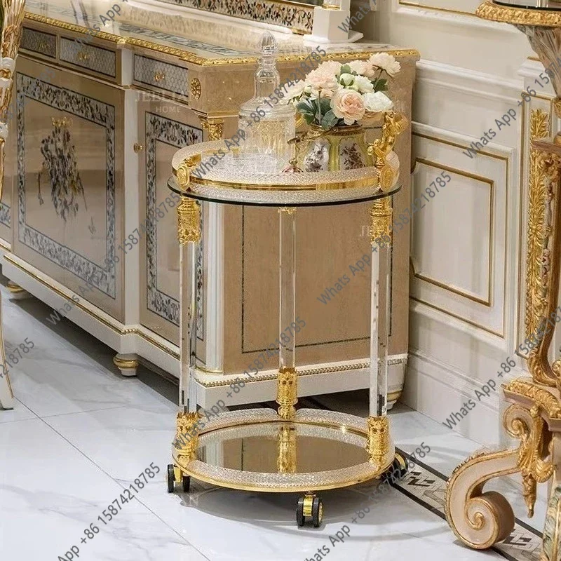 Iu French Luxury Copper Alloy Exquisite Trolley Villa Living Room Dining Room Home Decoration Double-layer Dining Car Designer