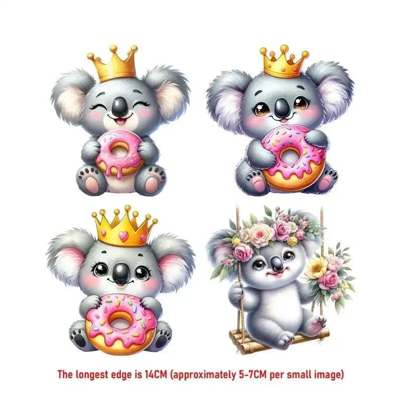 14 سنتيمتر دعوى لطيف دونات كوالا الحديد على ملصقات نقل الحرارة للملابس DTF Pinted الفينيل الحراري يزين قابل للغسل تي شيرت مائي