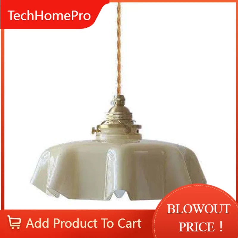 TechHPJapanese-Style Cream Retro Small Chandelier Entrance Bar Aisle French Glass Hanging Lamp