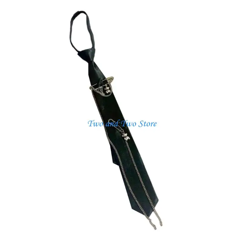 HX6F Uniform Black Ties for Senior High School Uniform Pre-tied Metal Chain Bear