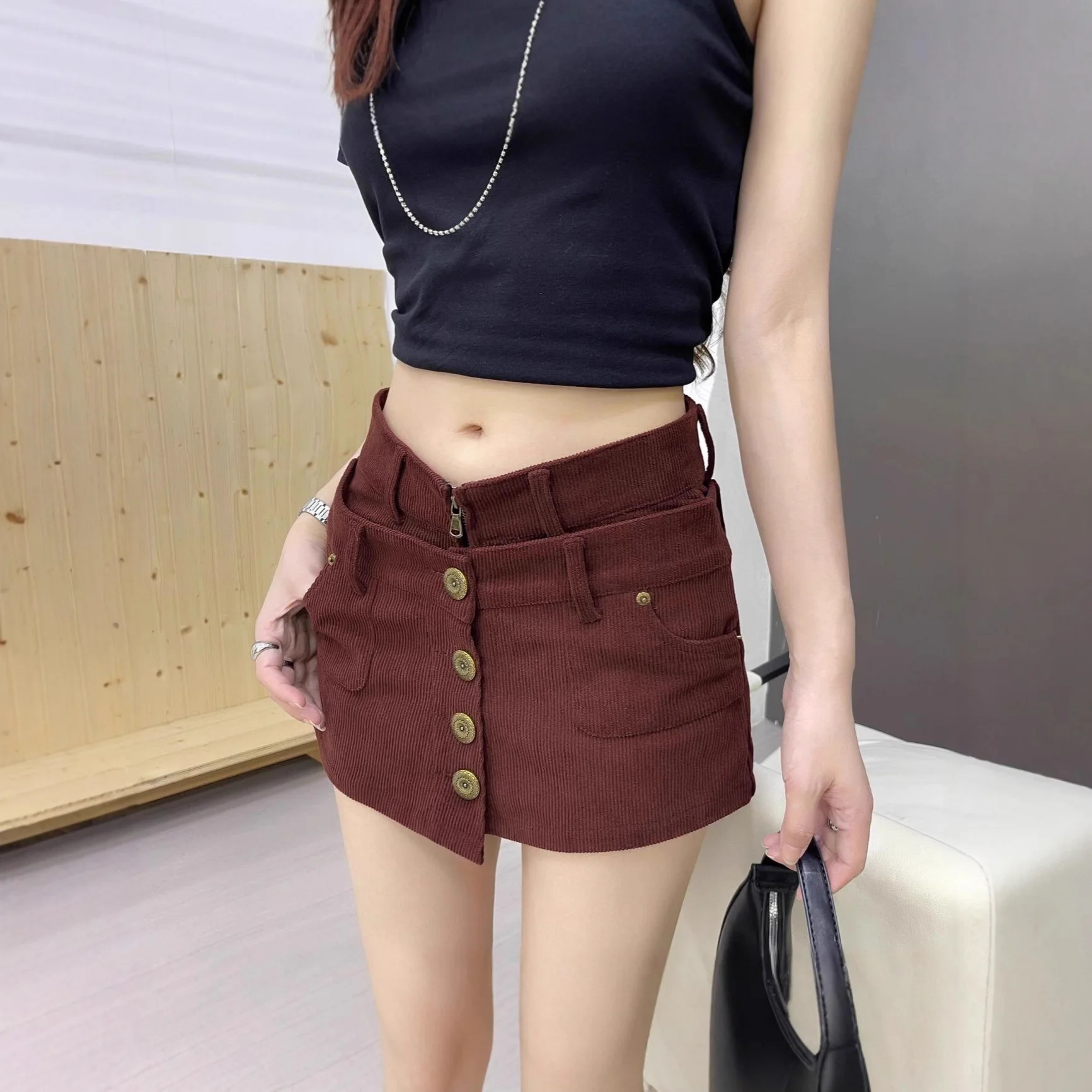 

Retro Breasted Design Corduroy Skirt Women 2025 Autumn New Anti-light Spice Girl Y2k Skirt