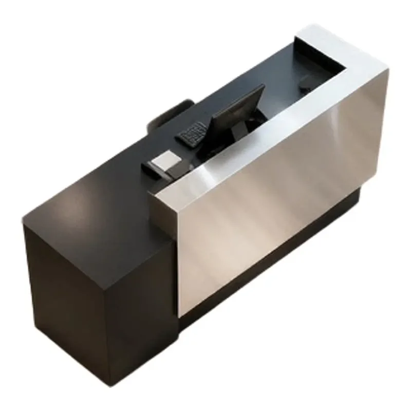 #Men's clothing store checkout page Bar table Clothing store store Small stainless steel barber shop counter Reception desk