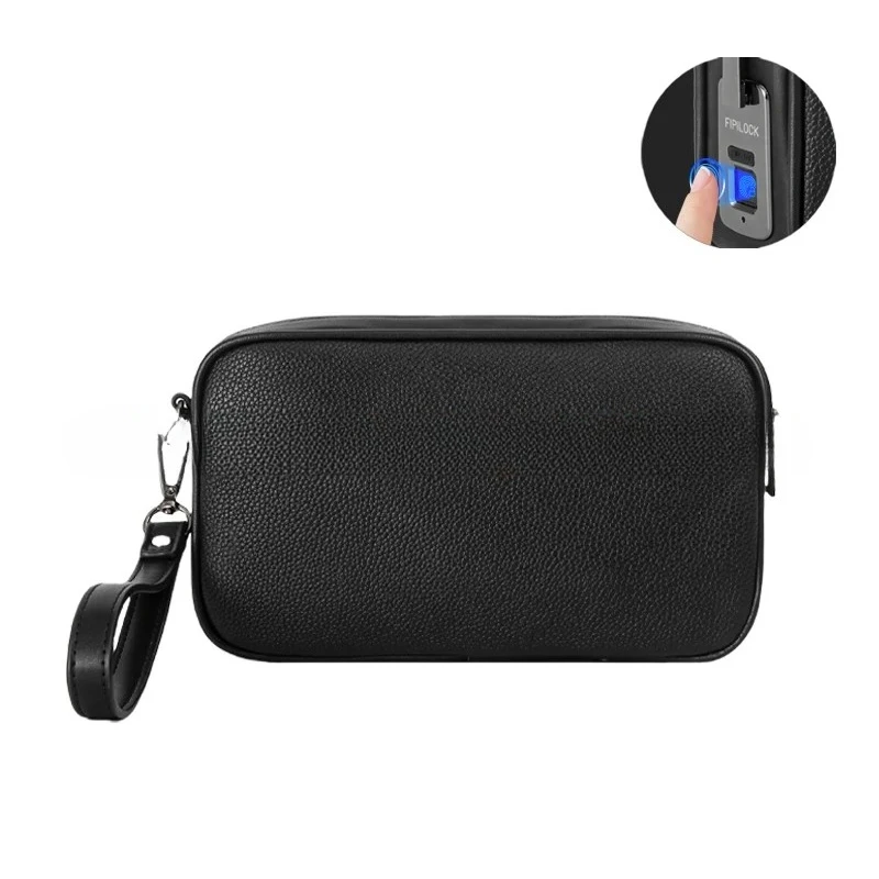 

Leather Fingerprint Men Bag Anti Theft Genuine Leather Wallet Cow Hide Business Clutch Handbag