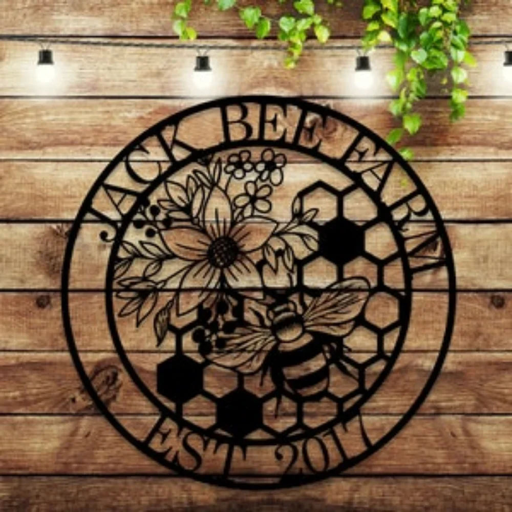 Custom Honey Bee Metal Wall Sign Personalized Decor Bee Garden Art Gift for Keeper Gardener Farm  Insect Charm Beauty kayfun