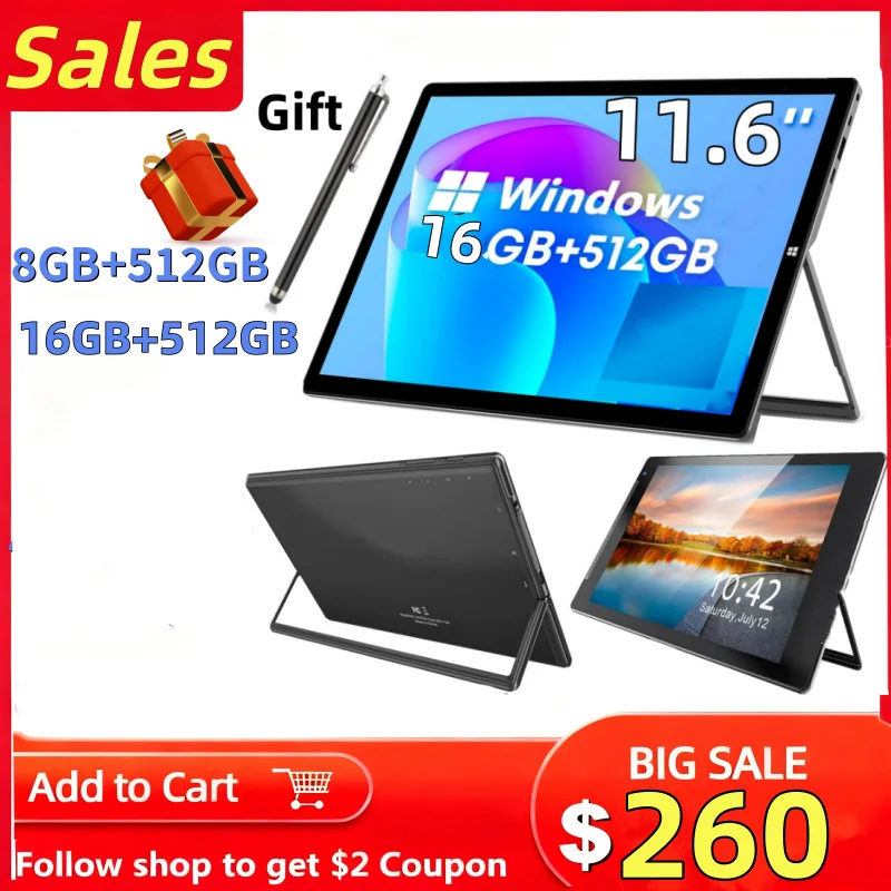 Tablet PC PAD1162 8GB RAM 512GB ROM Layar 11.6 INCI, Windows 11 Home 64 Bit, CPU N4100, Layar IPS 1920 x 1080, WIFI