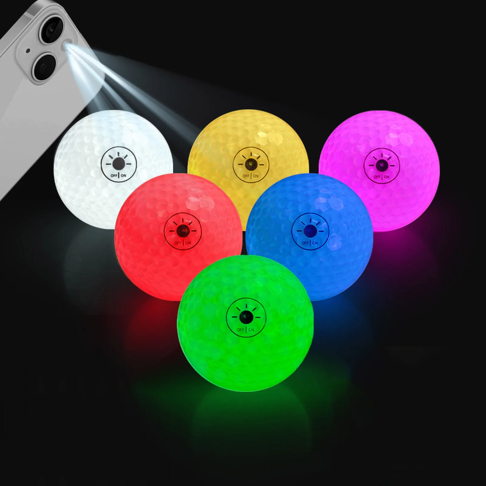 Glow in The Dark Golf Balls Light Activated 6-Color LED Night Balls and Storage Bag Funny Golf Gift