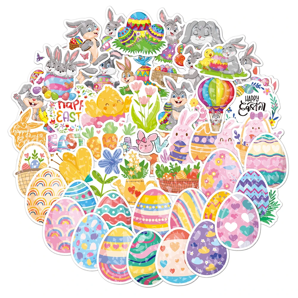 10/30/50/100pcs Cute Holographic Laser Easter Egg Rabbit Cartoon Stickers Kawaii Decal Laptop Scrapbook Wall Graffiti Sticker