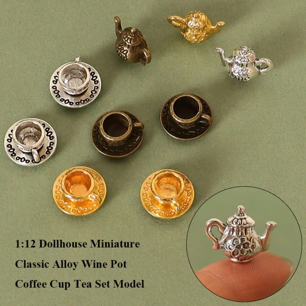 

New 1:12 Dollhouse Miniature Tea Alloy 3 Colors Coffee Cup Simulation Pot Miniature Dollhouse Decorations