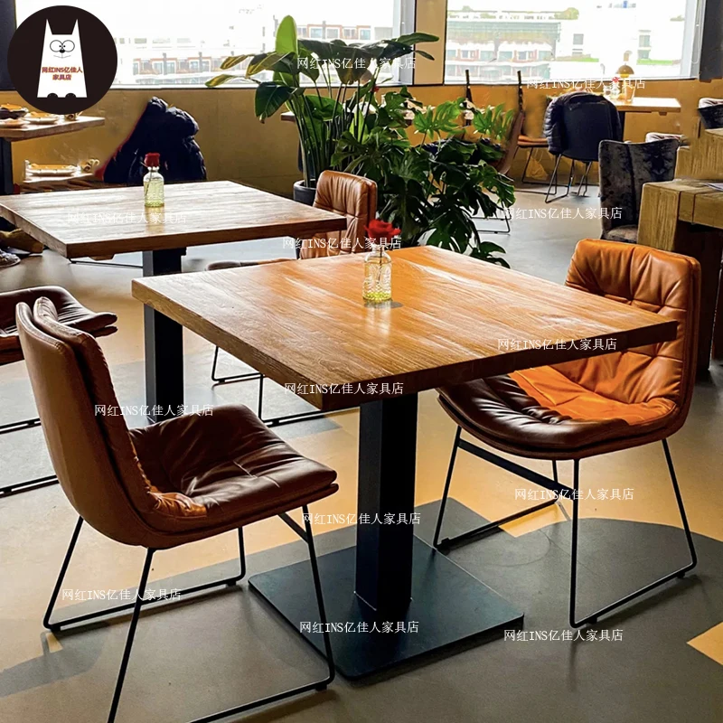 

American coffee table retro style coffee shop dessert milk tea shop bistro dining restaurant solid wood and chair combination
