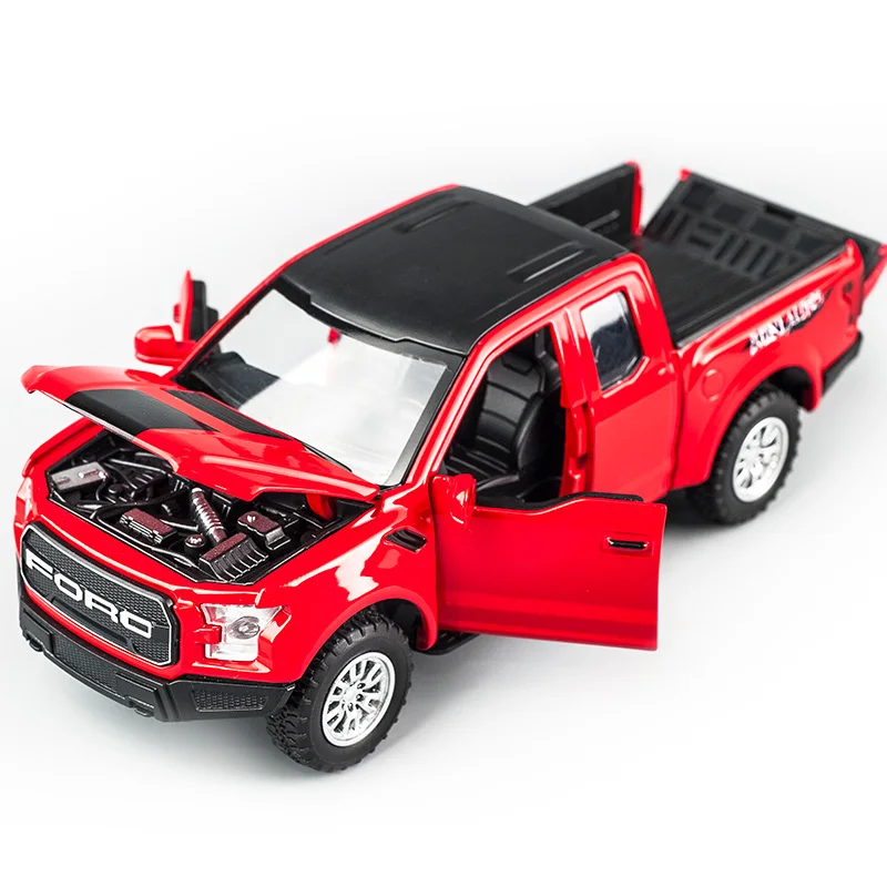 1:32 포드 랩터 F150 대형 휠 합금 다이캐스트 자동차 모형, 사운드 라이트, 후퇴 기능, 어린이 크리스마스 선물용 장난감 자동차