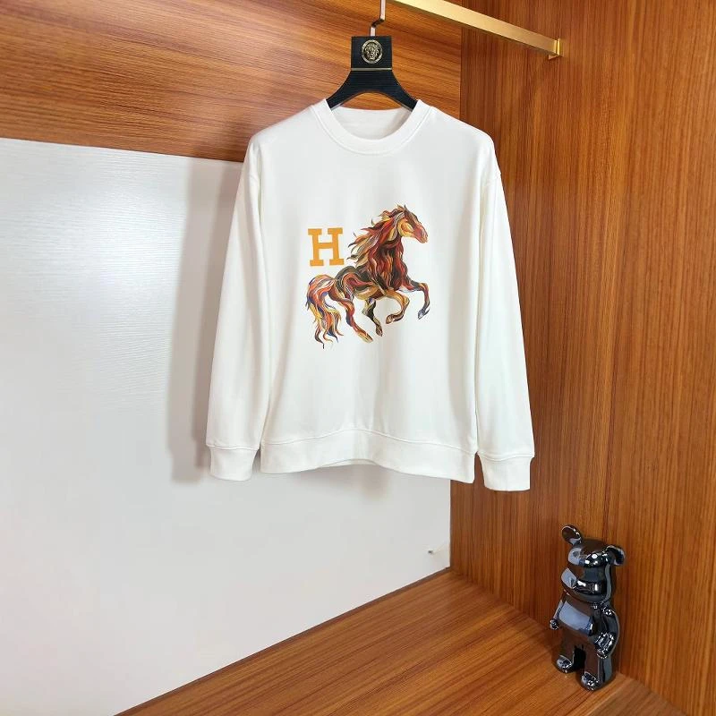 Hermès New H War Horse Printing Logo Round Neck Pullover Long Sleeve Men's and Women's Same Casual Sweater Anime Hoodie Lil Peep