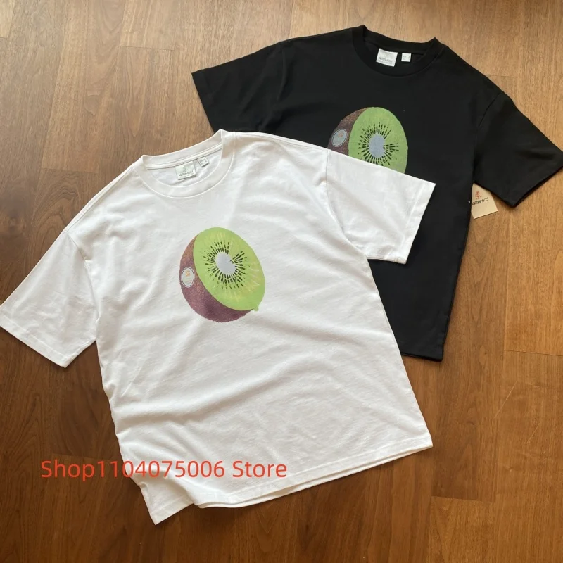 Summer Loose Fit Men T-Shirt Gramicci Fresh Kiwi Fruit Print Solid Color Casual Oversized Cotton Tees