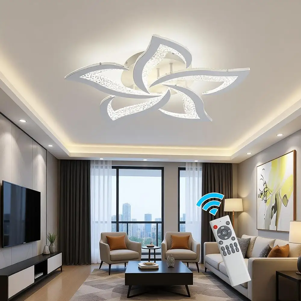 Dimmable LED Ceiling Light, 23.6 Chandelier, Mount, Remote Control, Acrylic Lower Ceiling Lamp Fixture for Living Room, Dining R