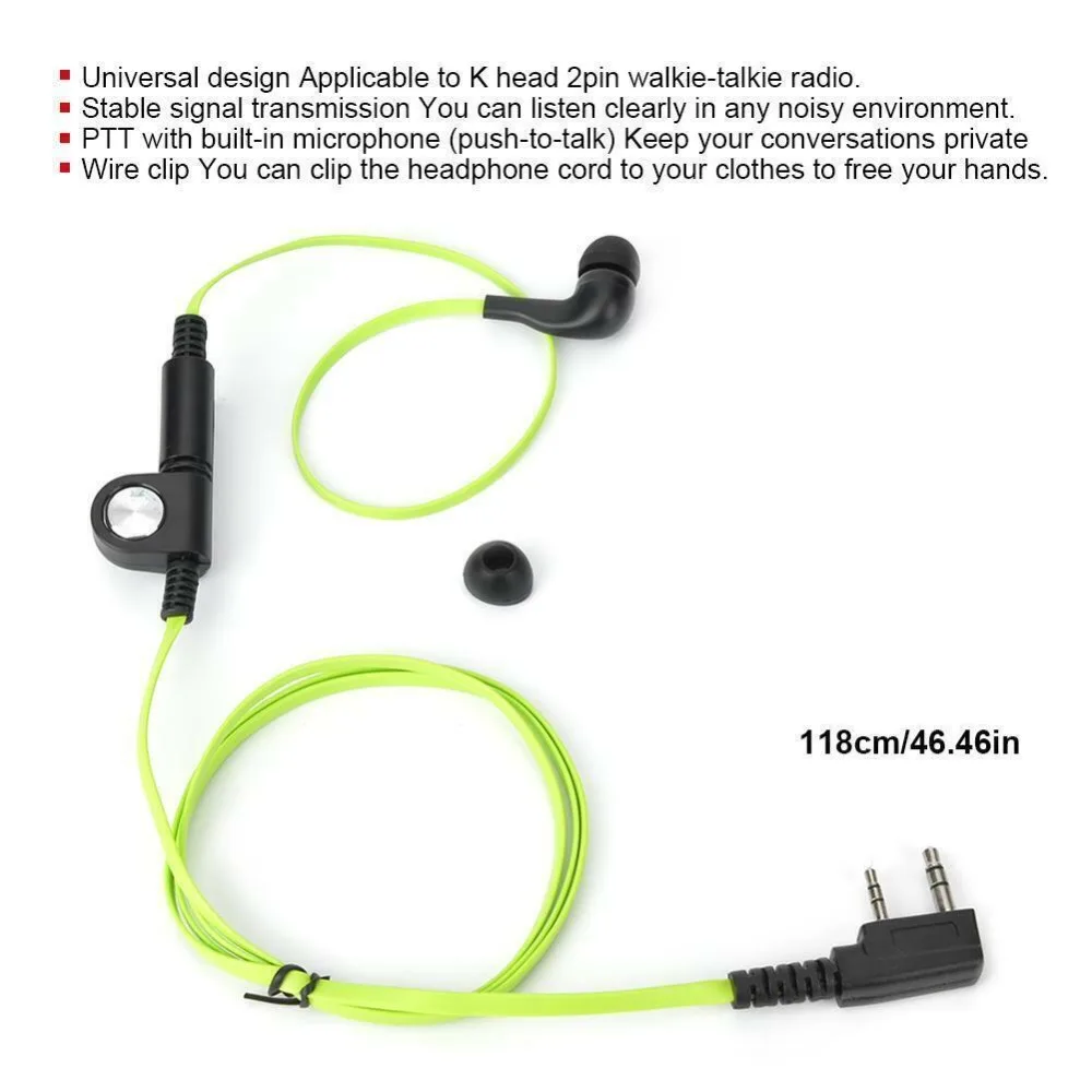 Professional 2 Way Earpiece Two Way Radio 2 Pin Earphone PTT Mic ABS Walkie Talkie Earphones for Kenwood Baofeng