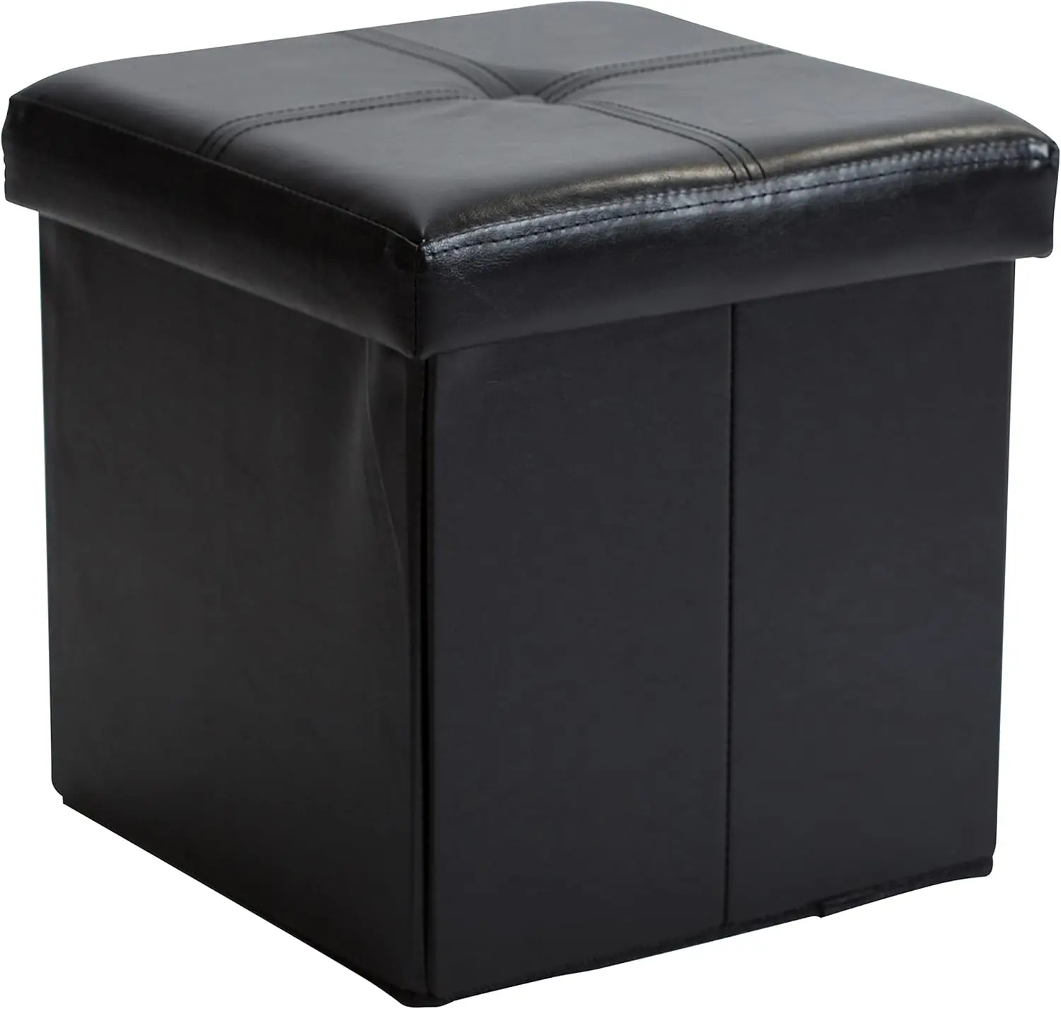 

Folding Storage Ottoman, Toy Box Chest, Faux Leather,Tufted Padded Seating, Bench, Foot Rest, Stool, Single, Black