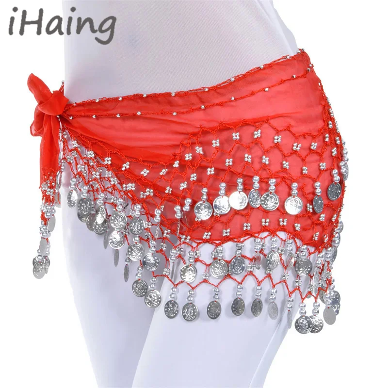 Women Tribal Belly Dance Hip Scarf with Coins Adult Adjustable Dancer Belts Skirt Costume Waist Scarves Practice Performance