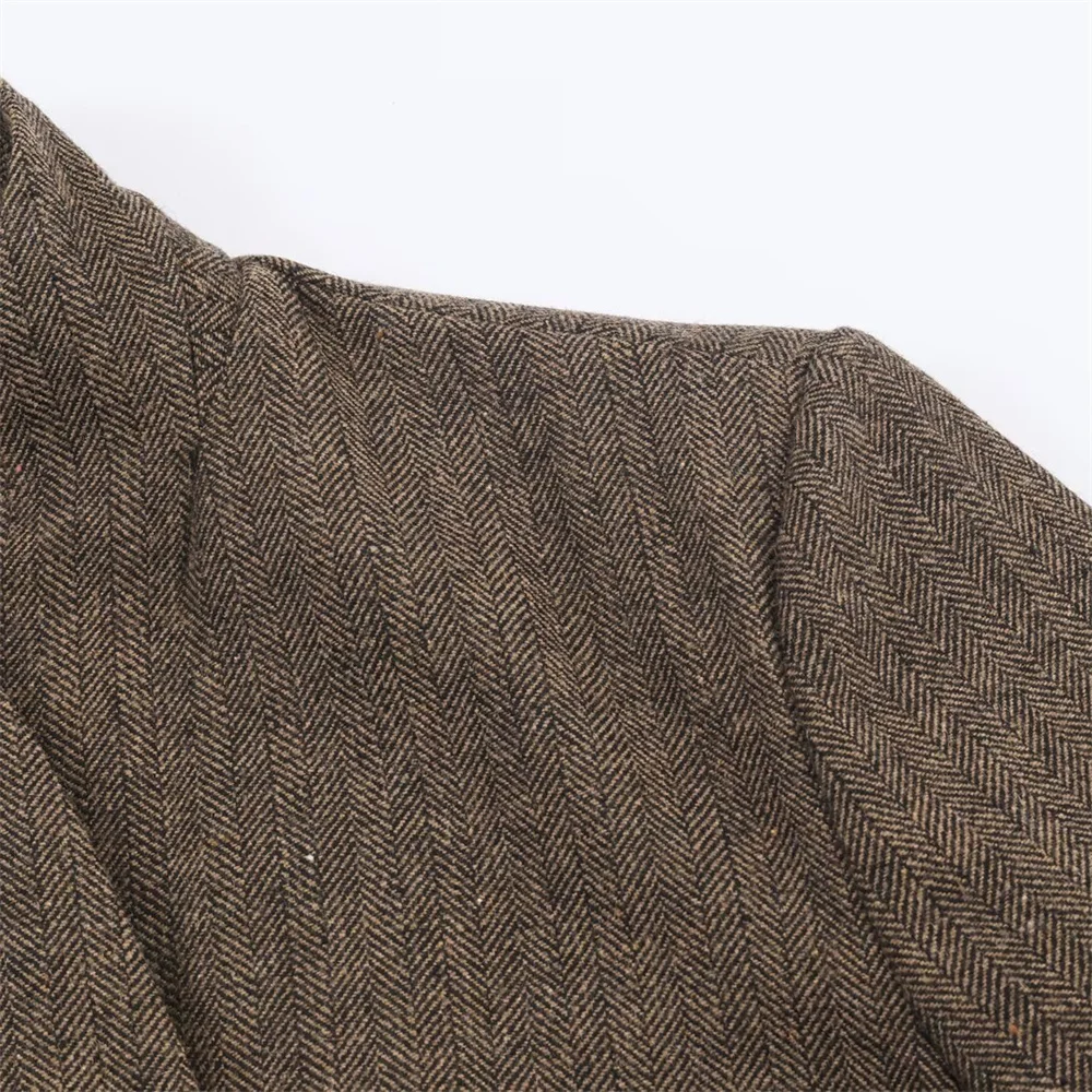 Winter neue Damenmode lässiger Stil Stehkragen langärmelige Einzelknopfdekoration Fischgrätenmuster Anzugjacke