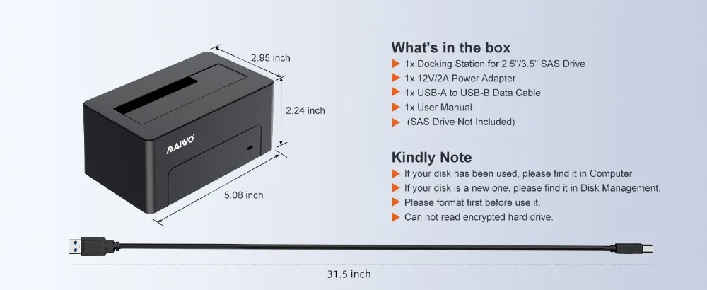 MAIWO SAS Festplatten-Dockingstation für 2,5/3,5 Zoll HDD SSD-Festplattengehäuse SATA auf USB 3.0 HDD-Dockingstation mit 12 V Netzteil – Detail 7