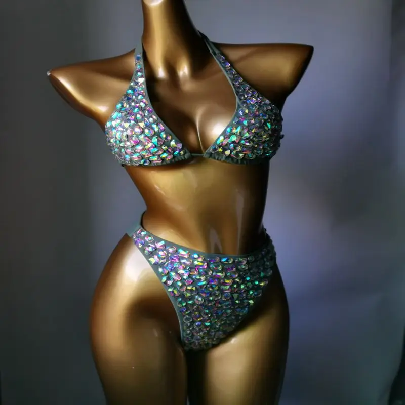 11 Colors Bikini Set Women Diamante Carnival Bra rhinestone Sexy Night Club Panties Rave Festival Bikini Set Burning Man Outfit