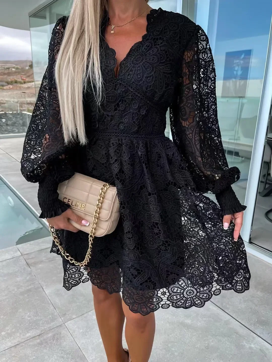 Women Shirt Dress Guipure Lace Patch with Cami Dresses White 2024 Spring Wedding Hollow Out Loose Y2k Party Holiday Vestidos