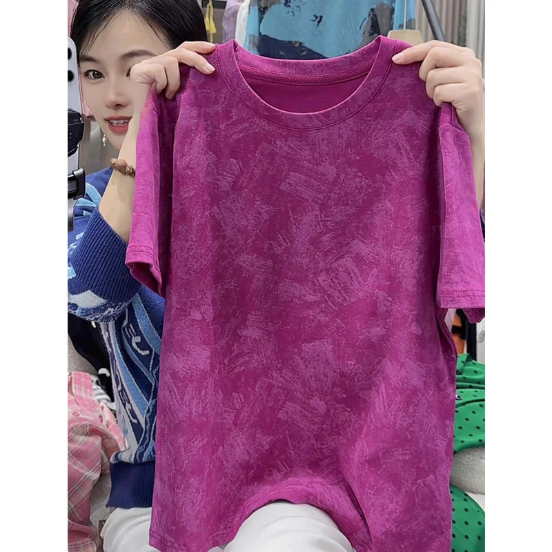 

Comfortable Loose round Neck Short Sleeve T-Shirt Women's Fashion Gradient Color Spring Summer New Arrival Korean Style Cotton