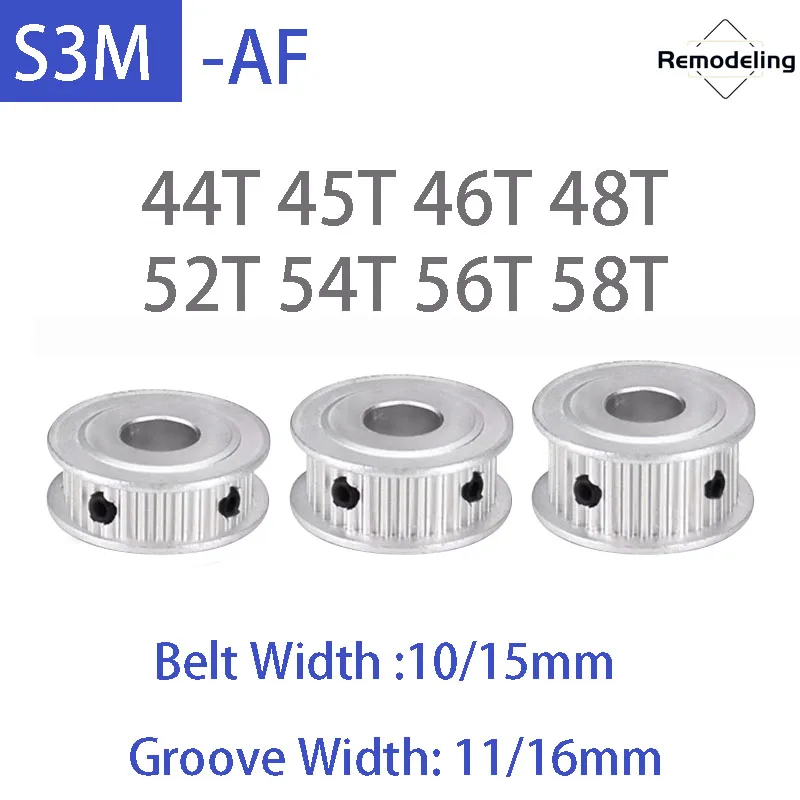 1pcs S3M AF Timing Pulley Aluminum Alloy 44T 45T 46T 48T 52T 54T 56T 58T Synchronous Wheel Belt Width 10/15mm Bore 5mm-15mm