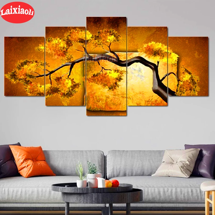 5 pcs diamond Painting Golden Tree pictures 5D DIY Mosaic Full Drill diamond Embroidery Modern Modular abstract art Home Decor