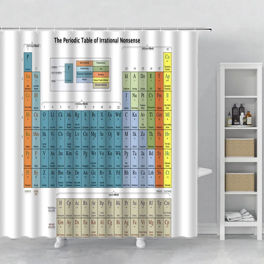 New Periodic Table of Elements Bathroom Curtains Set 3D Fabric Hook Print Shower Curtain White Curtain For The Bath Accessories