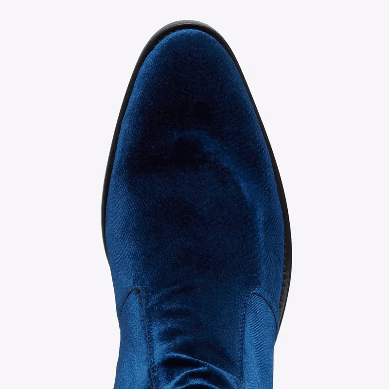 Chelsea boots men 2024 spring and summer fashion personality pointed height increase sky blue velvet side zipper Martin boots tr