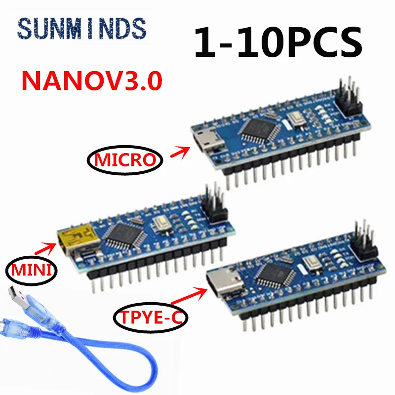 Promotion For arduino Nano V 3.0 Atmega328 Controller Compatible Board Module PCB Development Board MINI TYPE-C MICRO USB NANO