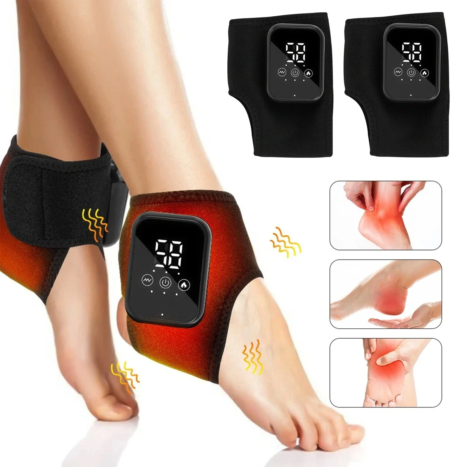 

2PCS Electric Foot Ankle Massager 3 Modes Adjustable Vibration Hot Compress Pain Relief Home Ankle Wrist Massage Machine