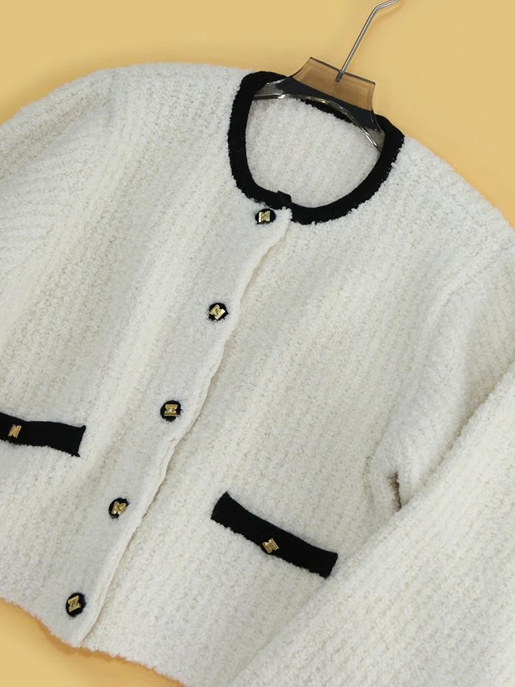 

HEIDD Luxury Knitted Sweater Thiened Fce 2 Colors Small Fraance Sle Women's Long Sve Cardigan Autumn Winter Faion