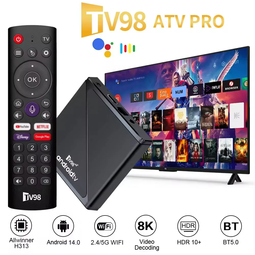 

TV Box Android 14 TV98 ATV Pro Smart Box Allwinner H313 8K Media Player Movies Tv Android Box