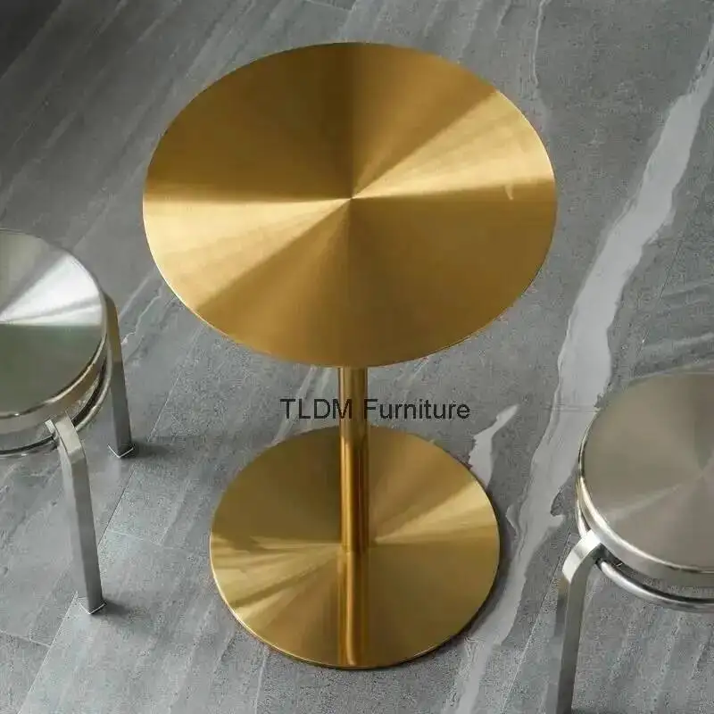 Metal Cafe Table Round Dining Balcony Table Side Stainless Steel Outdoor Titanium Small Round Table Bedroom Storage Side Tables
