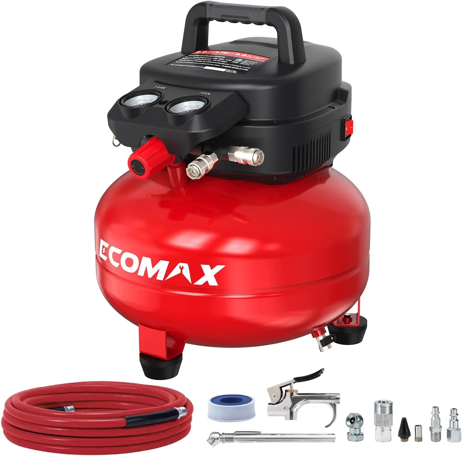 

6 Gallon 175 PSI Portable Oil-Free Air Compressor with 10 Accessories Kit, Pancake Tank Design
