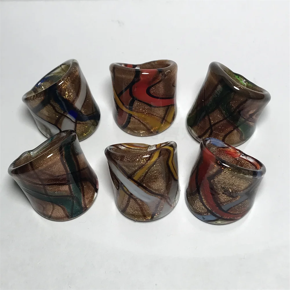 New Murano Glass Rings For Women Minimalist Bicolor Stripe Finger Rings Handmade Glass Jewelry Fit Daily Party Girls Gifts