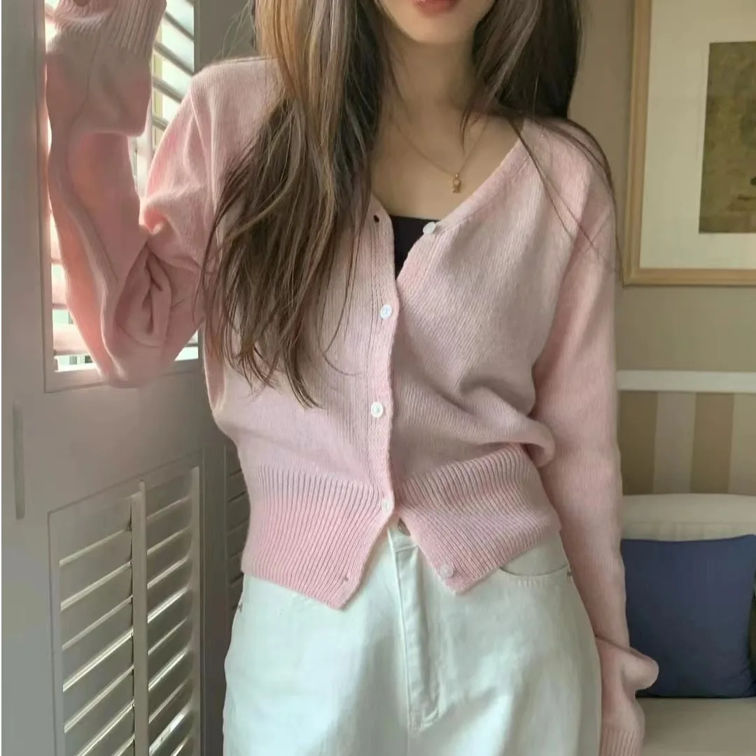 سترة قصيرة محبوكة للنساء، كارديجان مفتوح بأكمام طويلة وياقة على شكل V، قطعة علوية متعددة الاستخدامات بأسلوب حلو وقصة ضيقة من ...