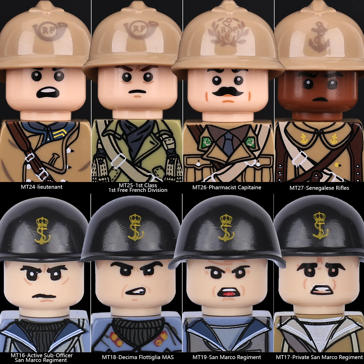 MOC WW2 Military French Soldiers Figures Italy Army Medic Infantry Officer Weapons Helmets Guns Bricks Toys Gift