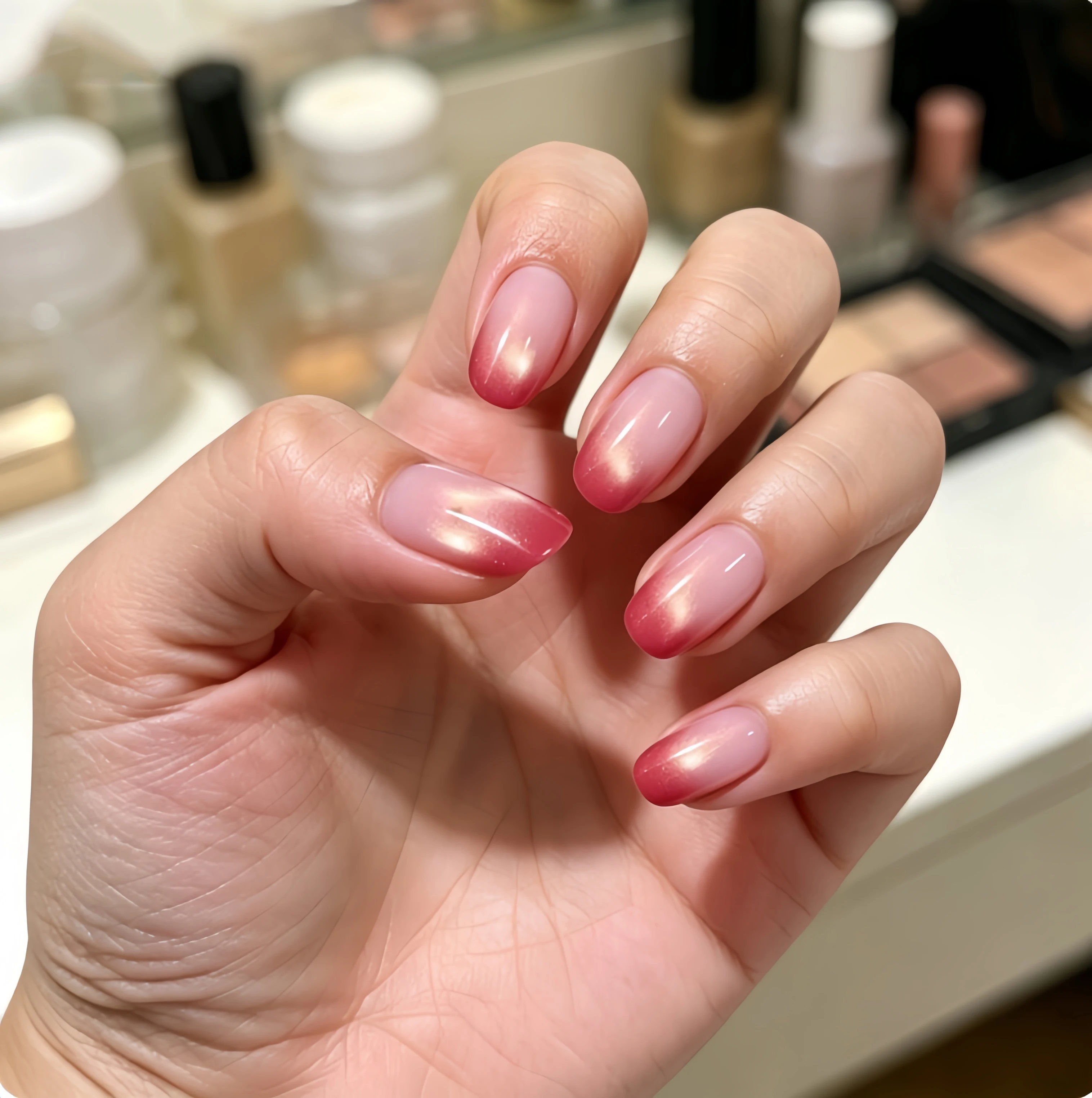 

10 pieces of oval-shaped false nails, rose red temperament, cat-eye whitening, wearable nails, coded nail art patches