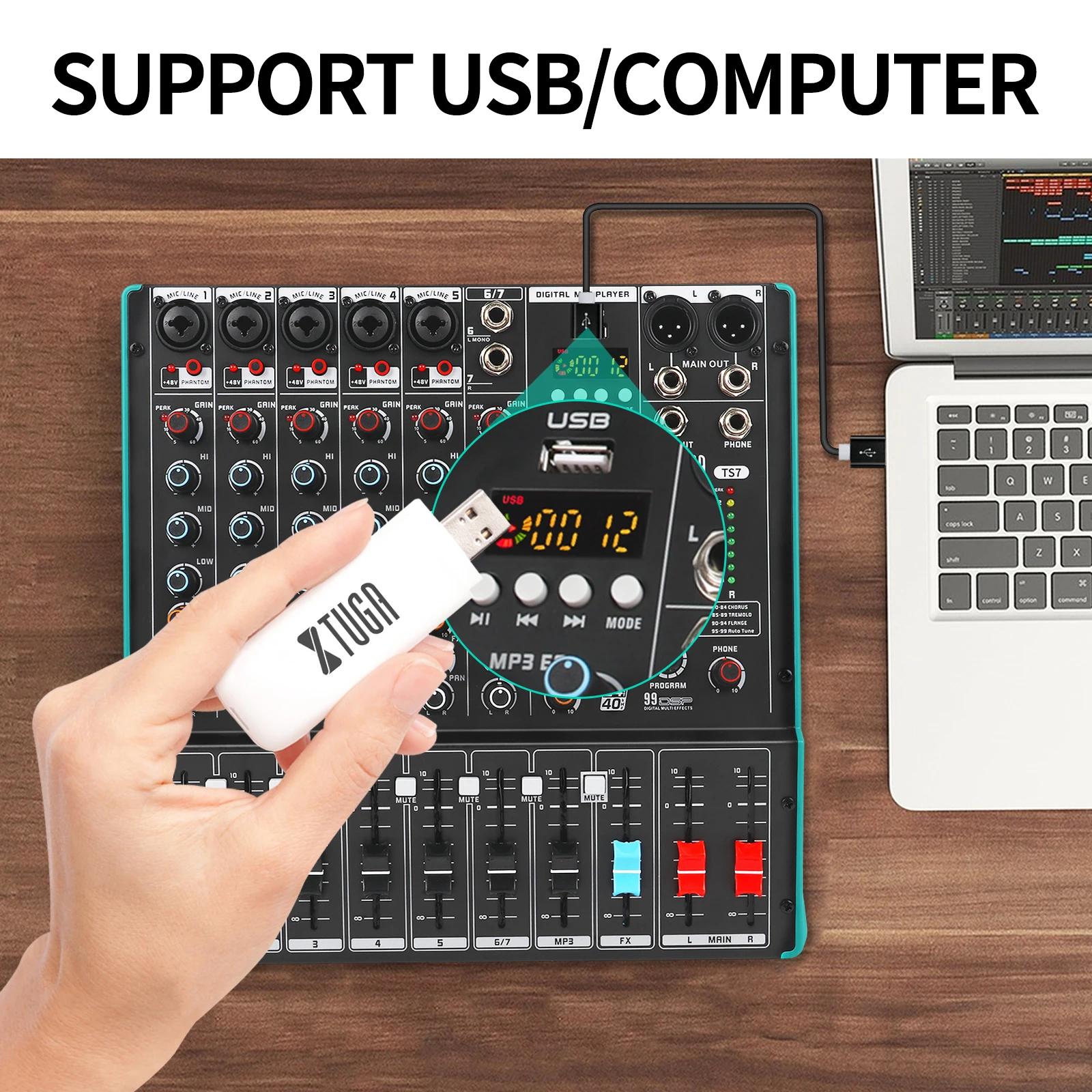 เครื่องผสมเสียง TLF Xtuga รุ่น TS7 อุปกรณ์ดนตรีสำหรับสตูดิโอ 7  99 รีเวิร์บ คอนโซลระดับมืออาชีพ